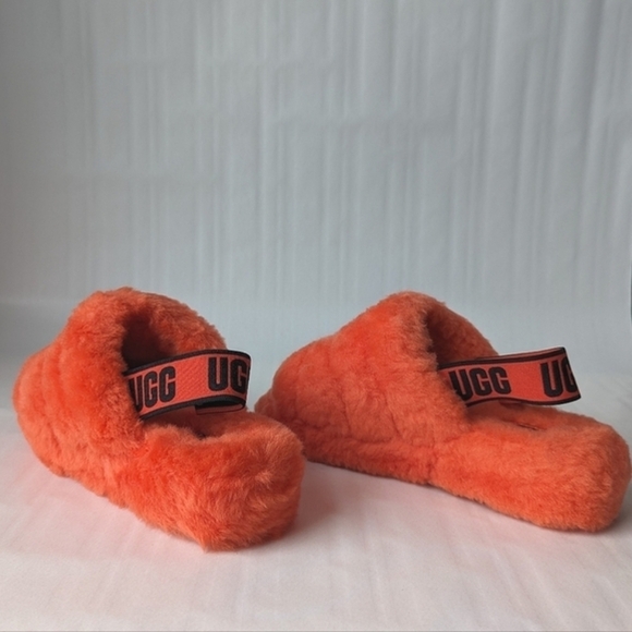 Ugg Fluff Yeah Slide Furry Fuzzy Slipper, Graphic Logo Elastic Strap Hazard sz 6 - Picture 5 of 10